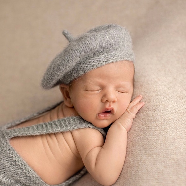 Béret pour nouveau-né, bonnet français pour nouveau-né, tenue en tricot pour nouveau-né, béret pour nouveau-né, tenue pour nouveau-né fille, vêtements unisexes pour bébé en tricot