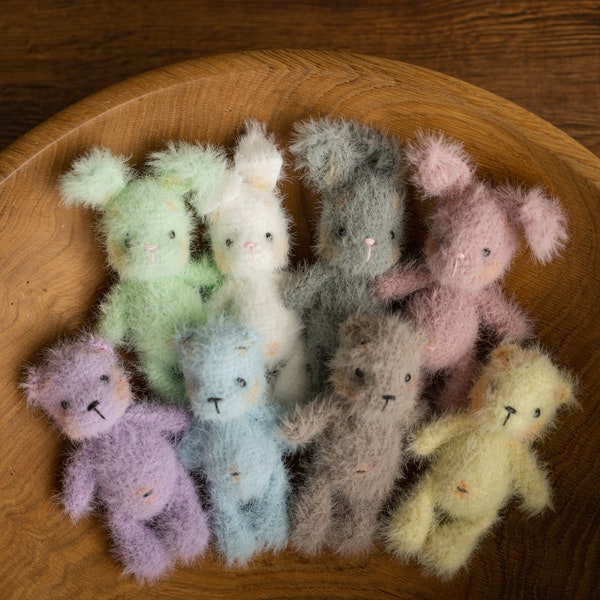 Accessoires de photographie tricoté pour nouveau-né ours en peluche et lapin, jouet au crochet bébé ours, accessoire de photographie pour nouveau-né, jouet tricoté pour nouveau-né lapin et ours