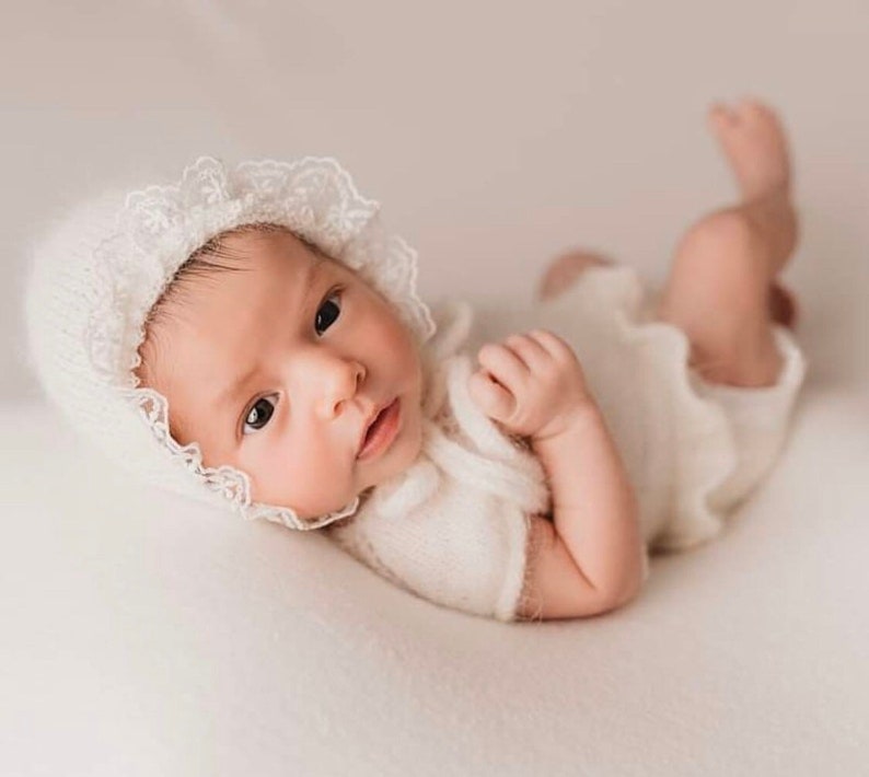Newborn Knitted Romper for Girl,Newborn Headband,Newborn Romper Girl,Newborn Girl Outfit,Newborn Photography Props,Newborn Photo Props Set