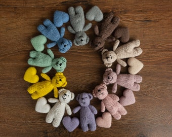 Merino wool Teddy Bear Toy for Newborn Photography,Newborn Knitted Teddy Bear Prop,Newborn Merino wool Blanket,Newborn props for photography