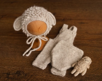 Newborn Sheep Outfit, Newborn Knitted Outfit, Newborn Photography props, Newborn Sheep Toy, First Birthday Outfit,Newborn Coming Home Outfit