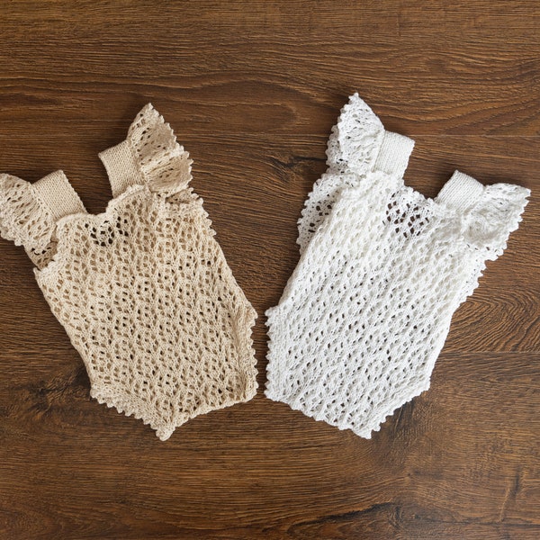 Crochet Newborn Ruffle Romper for Girl, Newborn Knitted Outfit for Girl, Newborn Photography Props, Crochet Coming Home Outfit for Girl