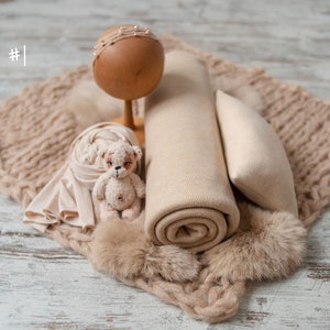 Beige Newborn Photography Props, Newborn Knitted Wool Blanket, Newborn Wrap Prop, Newborn Posing Pillow, Newborn Fabric Backdrop for Beanbag