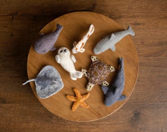 Felted Wool Sea Animals Toy for Newborn Photography Props (Shark, Dolphin, Whale, Seal, Turtle, Koi Fish, Stingray, Starfish)