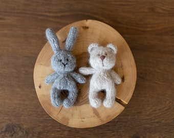 Newborn Knitted Teddy Bear Photography Props, Newborn Bunny Photo Toy, Baby Crochet Bear Toy, Newborn Photography Prop, Babyshower gift toy