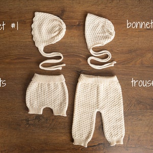 Natural Newborn Crochet Romper and Bonnet Set, Newborn Knitted Outfit, Newborn Knitted Blanket, Newborn Photography props, Baby Girl Romper zdjęcie 5