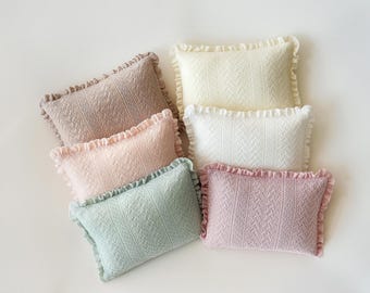 Pointelle Knit Newborn Posing Pillow with Ruffles, Newborn Photo Pillow Photography Prop, Beanbag Pillow for Photography