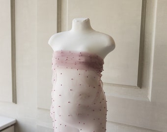 Maternity Lace Pearl Beads Fabric, Tulle Pearl Maternity Gown, Maternity Photography props, Maternity Tossing Fabric, Pregnancy Photo Prop