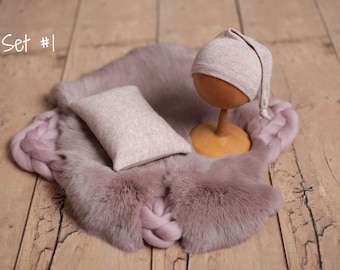 Dusty pink Newborn Photography Props, Newborn Merino Wool Blanket, Newborn Posing Fabric, Newborn Posing Pillow,Newborn Sleep Hat Girl