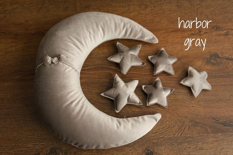 Removable Newborn Velvet Moon Pillow with Stars,Suede Crescent Moon Pillow Props for Newborn Photography,Newborn Photography Moon Props Set image 3