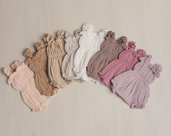 Baby Girl Muslin Romper, Newborn Girl Coming Home Outfit, Lightweight Summer Baby Clothing, Photo Prop and Baby Shower Gift