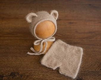 Angora Wool Knitted Baby Shorts – Newborn Diaper Cover Photography Prop