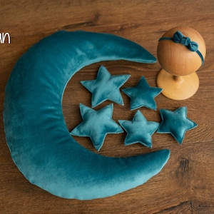 Removable Newborn Velvet Moon Pillow with Stars,Suede Crescent Moon Pillow Props for Newborn Photography,Newborn Photography Moon Props Set image 4