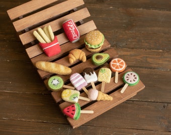 Newborn Felted Food Toys, Newborn Photography Felt Toy, Newborn Felted Toys, Newborn Photography Props, Felted Miniature Food Play Toys Baby