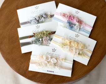 Diademas florales para recién nacidos para fotografía, colección de envolturas de tela súper elásticas a juego, lazos florales para bebés niñas, accesorios para recién nacidos.
