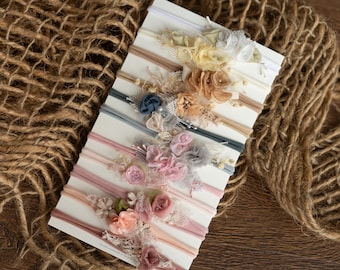Diadema de tela con flores para recién nacidos, ideal para fotografía, diadema para bebé niña, accesorios para fotografía de recién nacidos, lazo floral para bebé, regalo para baby shower.
