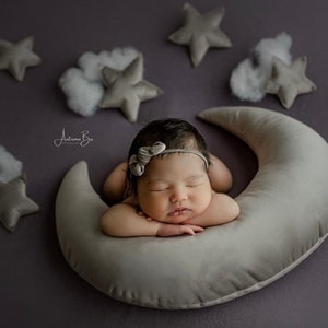 Removable Newborn Velvet Moon Pillow with Stars,Suede Crescent Moon Pillow Props for Newborn Photography,Newborn Photography Moon Props Set image 6