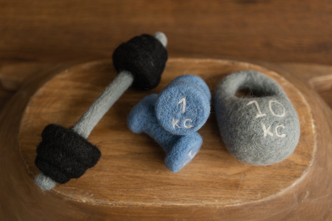 Felt Newborn Sports Props: Baby Dumbbell, Kettlebell and Barbell Toys ...