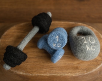 Felt Newborn Sports Props: Baby Dumbbell, Kettlebell and Barbell Toys for Newborn Photo Props