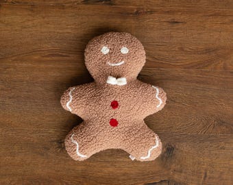 Christmas Gingerbread Pillow Decor, Plush Gingerbread Man Pillow for Christmas Newborn Photography props, Newborn Gingerbread Man Photo Prop