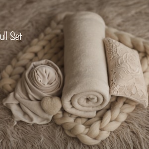 Beige Newborn Flokati Photo Prop Set, Newborn Photography props, Basket Stuffer, Newborn Fabric Backdrop, Newborn Merino Wool Blanket