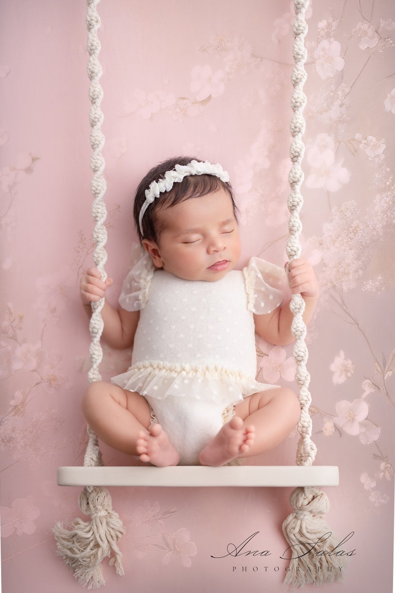 Macrame Swing Newborn Photography Prop Furniture, Newborn Macrame Swing Props, Macrame Newborn Boho Photography Props, Macrame Baby Swing image 2