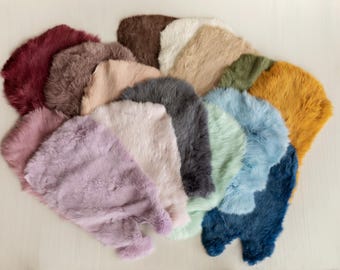 Colored Real Rabbit Fur Blankets for Newborn Photography Props, Natural Dyed Rabbit Fur Props, Newborn Rabbit Fur Rug, Newborn Fur Props