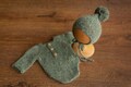Newborn Romper Outfit with Pom Pom Hat, Newborn Boy Coming Home Outfit, Newborn Girl Romper,Newborn Knitted Outfit,Newborn Photography props