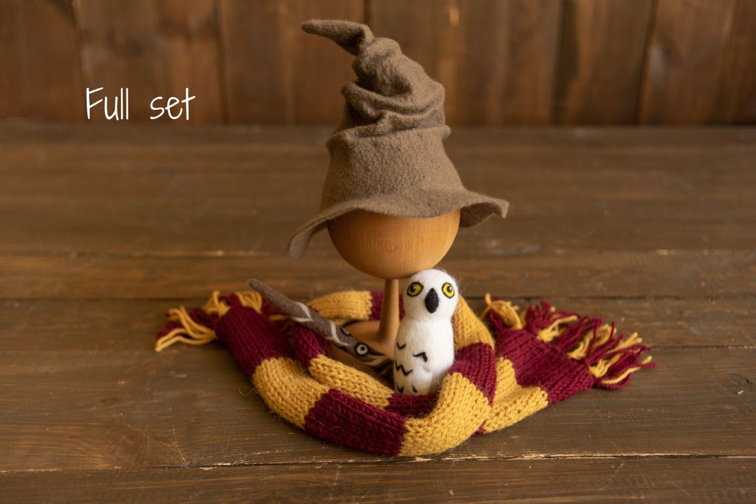 4 Accessoires Photo Bébé Magicien – Chapeau, écharpe, Baguette, Lunettes – Nouveau-né 0-2 Mois – Séance Halloween