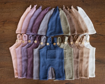 Soft Angora Fabric Baby Overall with Sleep Hat Unisex Outfit, Newborn Boy Coming Home Outfit, Newborn Photography Props, Newborn Girl Outfit