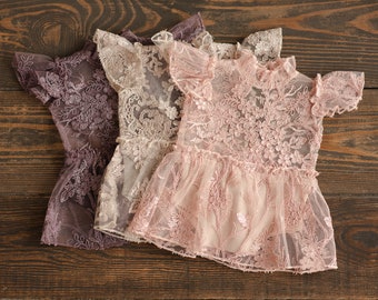 Newborn Lace Romper for Girl, Newborn Photography Props, Newborn Girl Romper, Newborn Coming Home Outfit for Girl, Rustic Baby Girl Romper