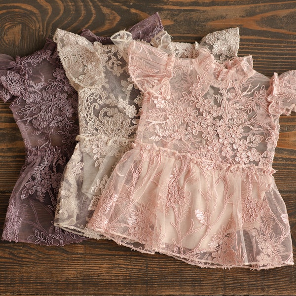 Newborn Lace Romper for Girl, Newborn Photography Props, Newborn Girl Romper, Newborn Coming Home Outfit for Girl, Rustic Baby Girl Romper