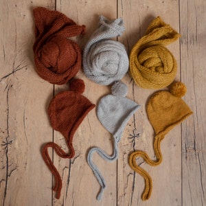 Newborn Knitted Bonnet with Wrap, Newborn Mohair Wrap, Newborn Knit Wrap, Newborn Props for Photography, Newborn Knit Hat, Newborn Bonnet