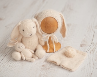 Newborn Knit Rabbit Outfit, Newborn Knitted Outfit, Newborn Rabbit Hat, Newborn Photography Props Set,Newborn Bunny Outfit,Newborn bunny toy