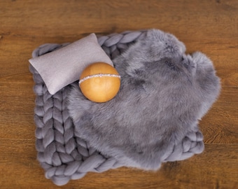Graphite Newborn Photography Props, Newborn Merino Wool Blanket, Newborn Posing Fabric, Newborn Posing Pillow Prop, Newborn Photo Pillow