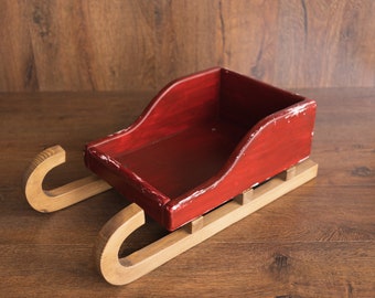 Rustic Wooden Baby Sleigh – Christmas Photo Prop for Newborn Photography, Christmas Newborn Wooden Sled, Christmas Newborn Photo Props