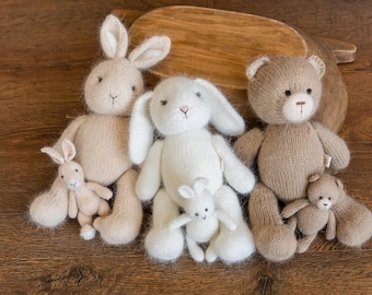 Angora Wool Big Knitted Bear Toy for Newborn Photography Props: Knit Rabbit Toy, Crochet Bunny Toy