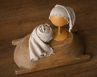 Newborn Photo Wrap with Newborn Sleep Hat and Bonnet, Newborn Stretch Wrap for Photography, Newborn photography props, Newborn Posing Fabric