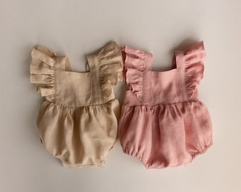 Baby Girl Linen Romper, Baby Linen Outfit for Girl, Girl Linen Boho Dress, Newborn Girl Coming Home outfit, Newborn Photography Outfit Girl