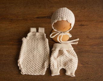 Natürliche Neugeborene häkeln Romper und Mütze Set, Neugeborene Strick Outfit, Neugeborene Strickdecke, Neugeborenen Fotografie Requisiten, Baby Mädchen Romper