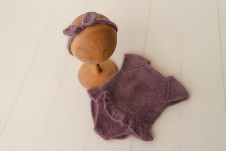 Newborn Knitted Romper for Girl,Newborn Headband,Newborn Romper Girl,Newborn Girl Outfit,Newborn Photography Props,Newborn Photo Props Set