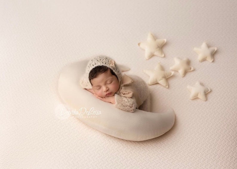 Removable Newborn Velvet Moon Pillow with Stars,Suede Crescent Moon Pillow Props for Newborn Photography,Newborn Photography Moon Props Set image 2