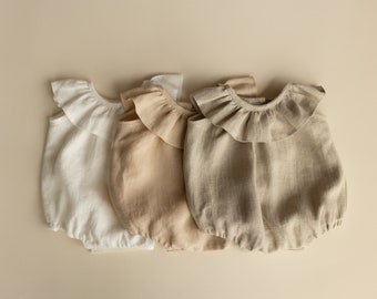 Baby Girl Linen Romper, Baby Linen Outfit for Girl, Girl Linen Boho Dress, Newborn Girl Coming Home outfit, Newborn Photography Outfit Girl