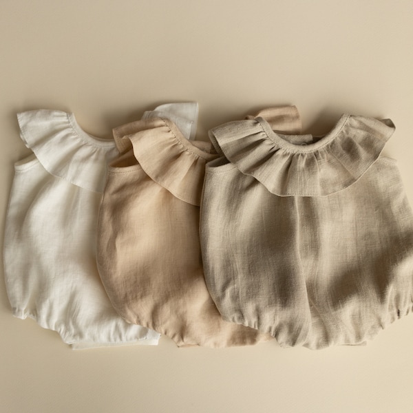 Baby Girl Linen Romper, Baby Linen Outfit for Girl, Girl Linen Boho Dress, Newborn Girl Coming Home outfit, Newborn Photography Outfit Girl