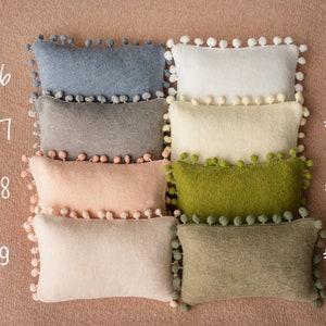 Newborn posing pillow — soft pastel shades, plush support, and essential prop for cozy, timeless baby photography