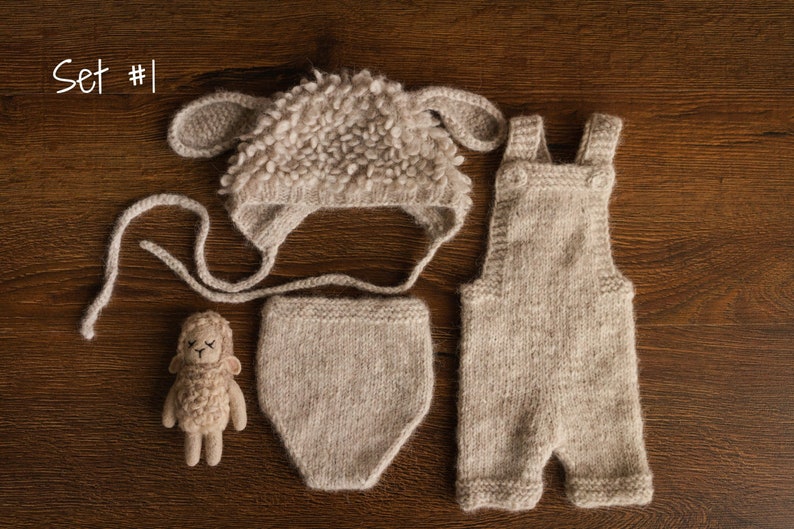 Newborn Sheep Outfit,Newborn Knitted outfit,Newborn Photography prop,Newborn Felt Sheep Toy,First Birthday Outfit,Newborn Coming Home Outfit image 2