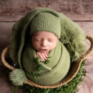 Neugeborenen Strick Wrap und Schlafmütze Set, Neugeborenen Strick Schlafmütze mit Pom Pom, Neugeborenen Fotografie Requisiten, Neugeborenen Wolle Outfit