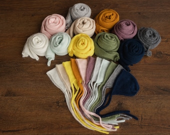 Angora Wool Newborn Knitted Wrap and Bonnet - Photo Prop Outfit