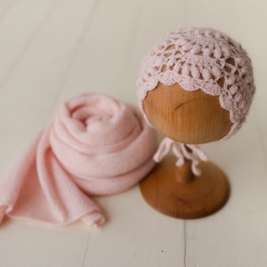 Newborn Knitted Pants and Bonnet Set, Newborn Knitted Outfit, Newborn Knitted Wrap, Newborn photography props, Newborn Knitted Bonnet Hat image 1