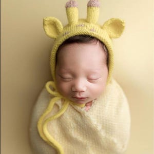 Newborn Animal Hat with Toy, Newborn Knitted Outfit, Newborn Animal Outfit, Newborn Photography Props, Newborn Giraffe Outfit, Newborn Panda image 11